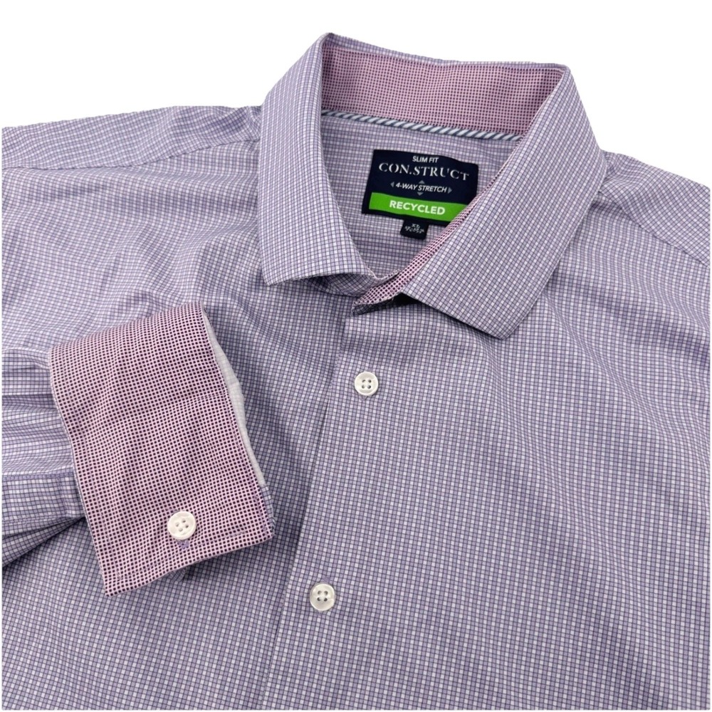 Con.Struct Shirt Mens XL Purple 4-Way Stretch Slim Fit Flip Cuff Performance